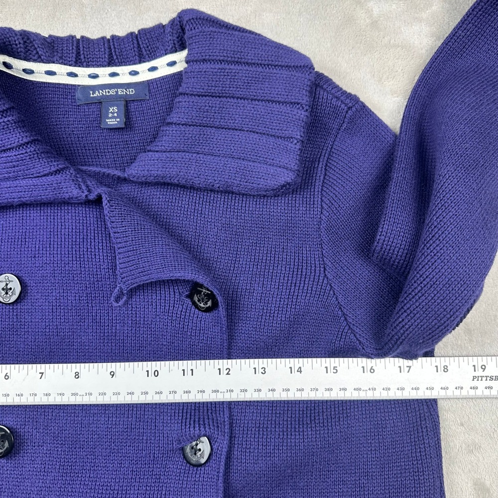 Lands End Blue Anchor Button Double Breasted Knit Peacoat Cardigan XS - Picture 10 of 16